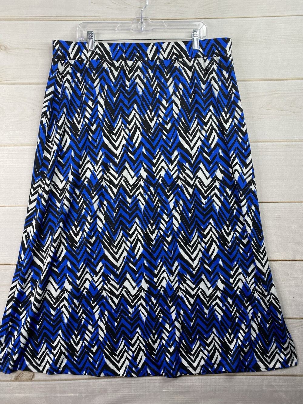 CJ Banks Womens Maxi Skirt Plus Size 1X Blue Black Geometric Print Elastic Waist